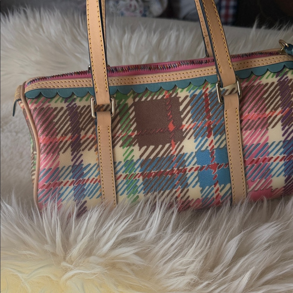 Dooney & Bourke Multicolor Plaid Mini Barrel Bag with Pink Heart Charm - Picture 5 of 16